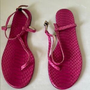 Vibrant Pink  Snakeskin Flat Sandals with Quilted Footbed